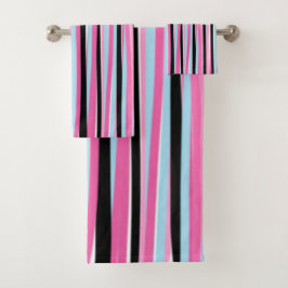 Roze en zwarte verticale strepen bad handdoek