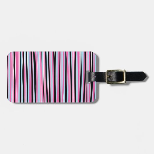 Roze en zwarte verticale strepen bagagelabel (Voorkant horizontaal)