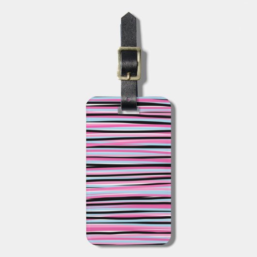Roze en zwarte verticale strepen bagagelabel (Voorkant verticaal)