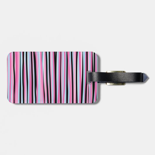Roze en zwarte verticale strepen bagagelabel (Achterkant horizontaal)