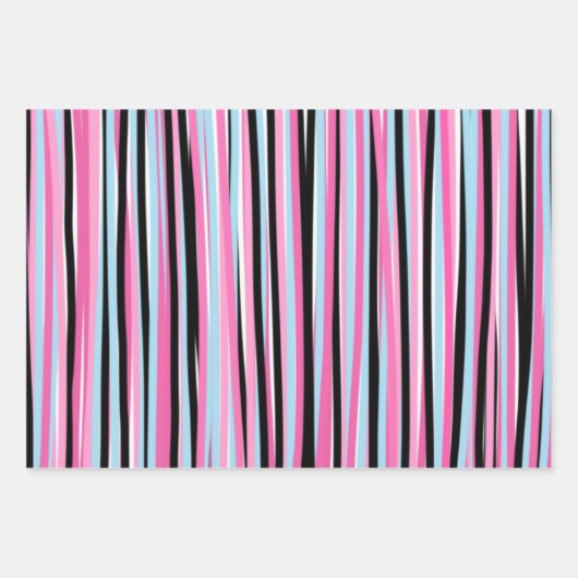 Roze en zwarte verticale strepen inpakpapier vel (Voorkant 3)