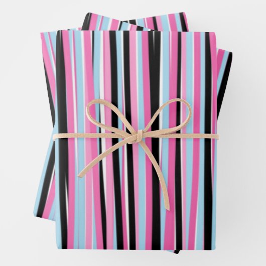 Roze en zwarte verticale strepen inpakpapier vel (In situ)
