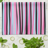 Roze en zwarte verticale strepen theedoek (Gevouwen)