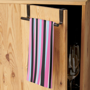 Roze en zwarte verticale strepen theedoek