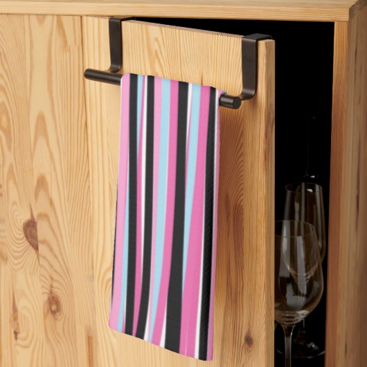 Roze en zwarte verticale strepen theedoek (Derde Gevouwen)