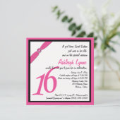 Roze en Zwarte Vierkant Zachte Zestien Uitnodiging (Staand voorkant)