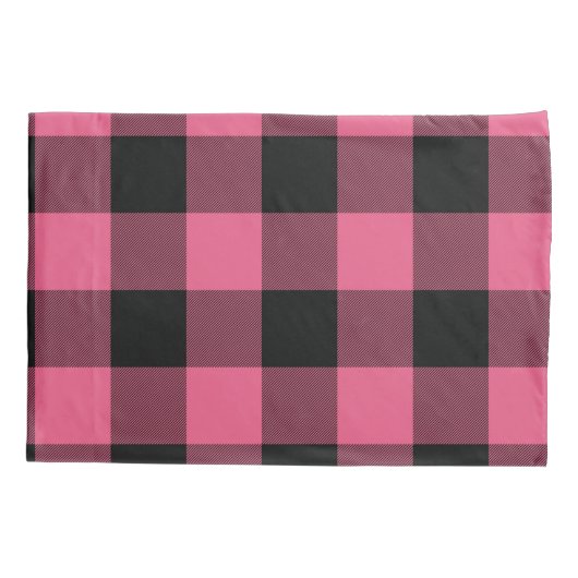 Roze en zwarte vierkantjes buffelplaat kussensloop (Achterkant)