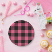 Roze en zwarte vierkantjes buffelplaat papieren bordje (Feest)