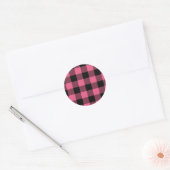 Roze en zwarte vierkantjes buffelplaat ronde sticker (Envelop)