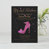 Roze en Zwarte Vijftig en Fabulous Verjaardagsfees Kaart (Staand voorkant)