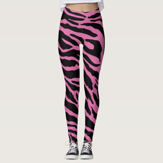 Roze en zwarte vingerafdrukstrepen leggings (Voorkant)