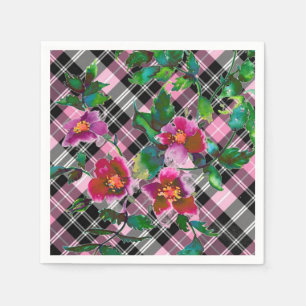 Roze en zwarte vintage ruit servetten