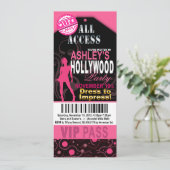Roze en zwarte VIP Hollywood Ticket Party Kaart (Staand voorkant)