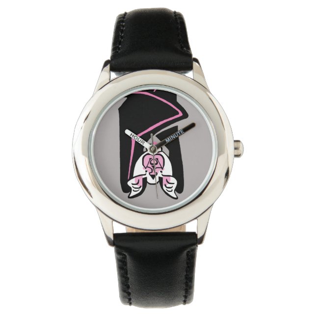 Roze en zwarte vleermuis - Halloween- Natuur - Eco Horloge (Voorkant)