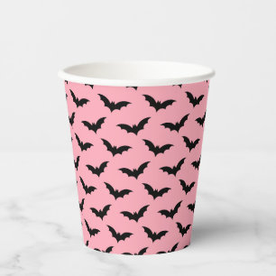 Roze en zwarte vleermuizen   Halloween Papieren Bekers