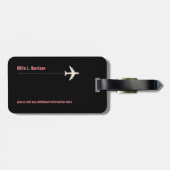 roze en zwarte vliegtuigen reizen weer terug bagagelabel (Achterkant horizontaal)