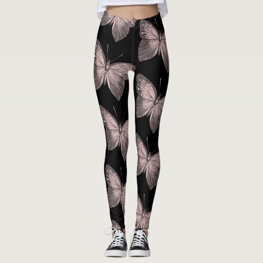 Roze en zwarte vlinder Leggings (Voorkant)