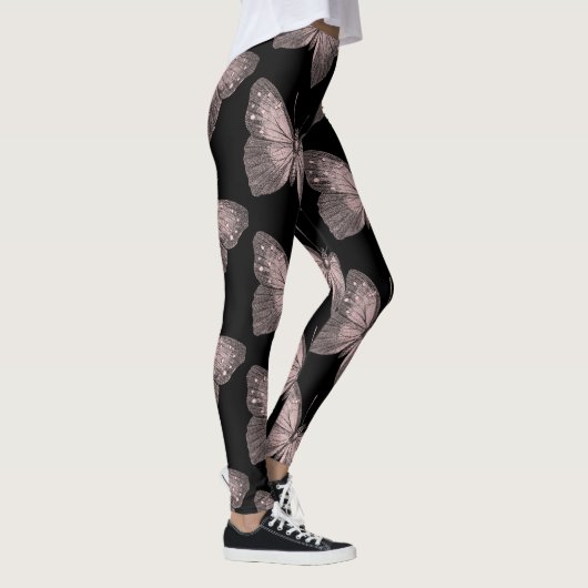 Roze en zwarte vlinder Leggings (Rechts)