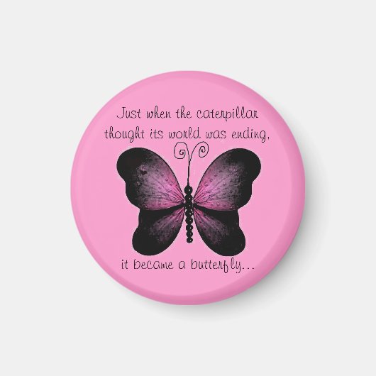 Roze en Zwarte Vlinder Magneet (Voorkant)