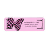 Roze en Zwarte Vlinder Retouradreslabels Etiket (Voorkant)