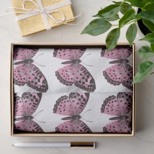 Roze en zwarte vlinderdeeg plakpapier tissuepapier (Geschenk)