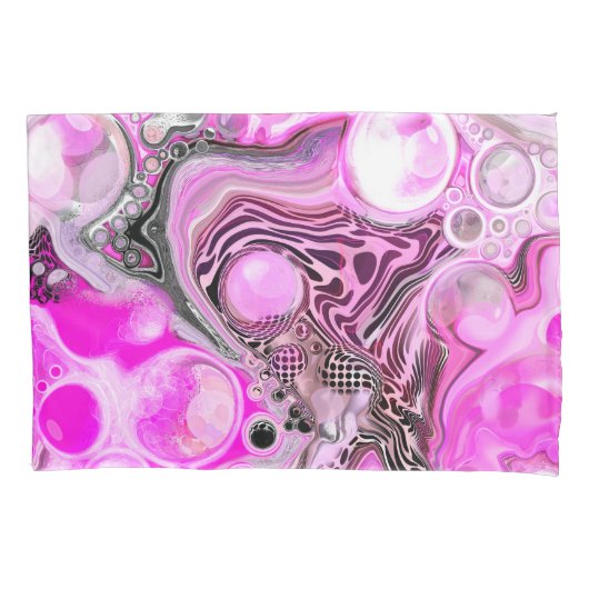 Roze en zwarte vlot kunstkleurschildereffect kussensloop (Voorkant)