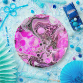 Roze en zwarte vlot kunstkleurschildereffect papieren bordje (Feest)