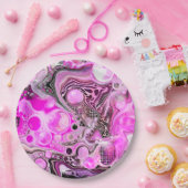 Roze en zwarte vlot kunstkleurschildereffect papieren bordje (Feest)