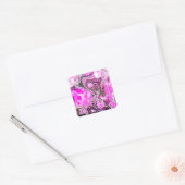 Roze en zwarte vlot kunstkleurschildereffect vierkante sticker (Envelop)
