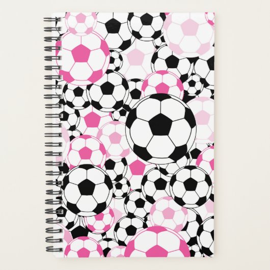 Roze en Zwarte Voetbal Notebook Planner (Voorkant)