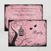 Roze en Zwarte Vogelkooi Onvolprezen Anwoordkaart RSVP Kaartje (Voorkant / Achterkant)