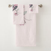 Roze en zwarte vogels op een boomtak bad handdoek (Insitu)