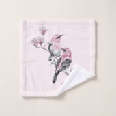Roze en zwarte vogels op een boomtak bad handdoek (Wasdoekje)