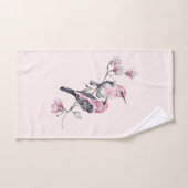 Roze en zwarte vogels op een boomtak bad handdoek (Handdoek)
