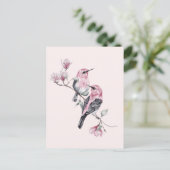Roze en zwarte vogels op een boomtak briefkaart (Staand voorkant)