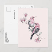 Roze en zwarte vogels op een boomtak briefkaart (Voorkant / Achterkant)
