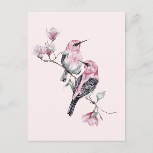 Roze en zwarte vogels op een boomtak briefkaart (Voorkant)