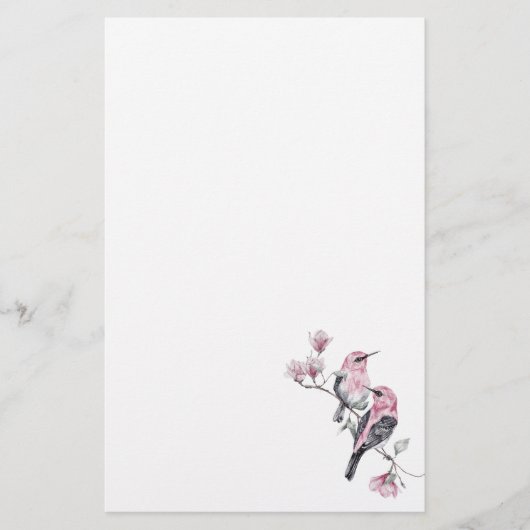 Roze en zwarte vogels op een boomtak briefpapier (Voorkant)