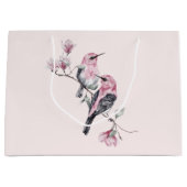 Roze en zwarte vogels op een boomtak groot cadeauzakje (Voorkant)