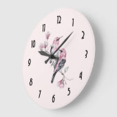 Roze en zwarte vogels op een boomtak grote klok (Hoek)