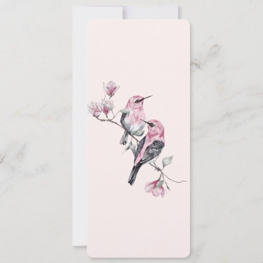 Roze en zwarte vogels op een boomtak kaart (Achterkant)