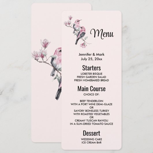 Roze en zwarte vogels op een boomtak kaart (Voorkant / Achterkant)