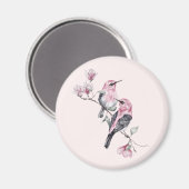 Roze en zwarte vogels op een boomtak magneet (Voorkant / Achterkant)
