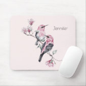 Roze en zwarte vogels op een boomtak muismat (Met muis)