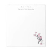 Roze en zwarte vogels op een boomtak notitieblok (Voorkant)