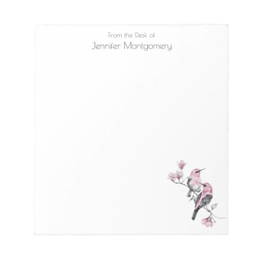 Roze en zwarte vogels op een boomtak notitieblok (Voorkant)