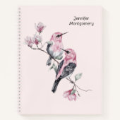 Roze en zwarte vogels op een boomtak notitieboek (Voorkant)