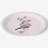 Roze en zwarte vogels op een boomtak papieren bordje (Gekanteld)