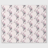 Roze en zwarte vogels op een boomtak patroon cadeaupapier (Vlak)