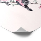Roze en zwarte vogels op een boomtak poster (Hoek)